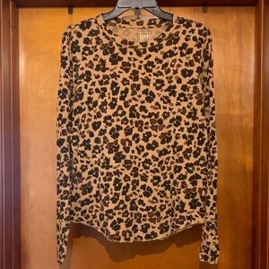 GAP Size L Tan Animal Print Ling Sleeve Top